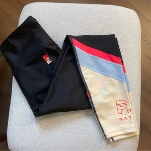 PE Nation leggings size M blue/coral/cream stripe